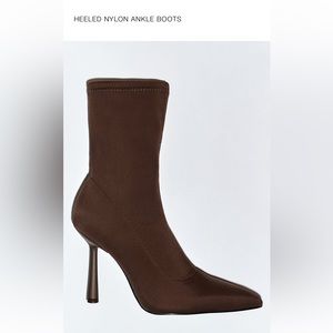 ZARA HEELED NYLON BROWN ANKLE BOOTS
